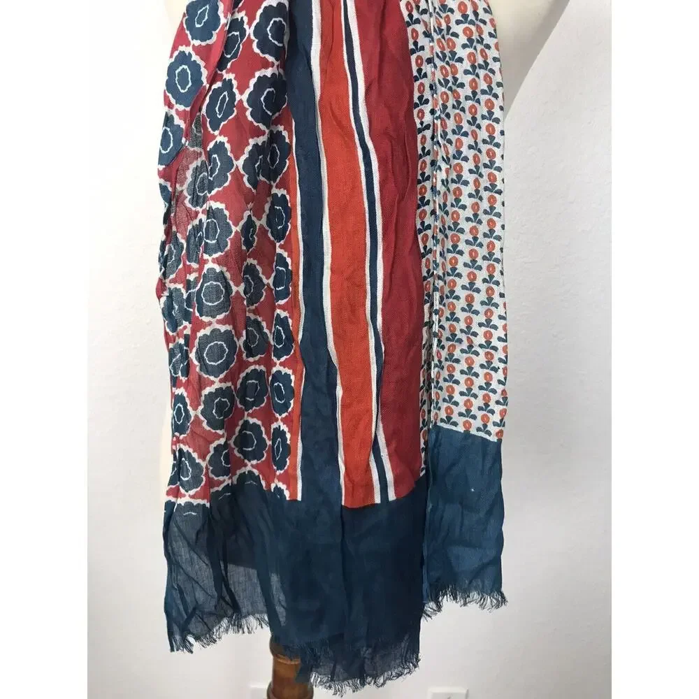 Coldwater Creek Scarf Women Sz OS Multicolor Print‎ Floral Graphic Raw Hem NWT